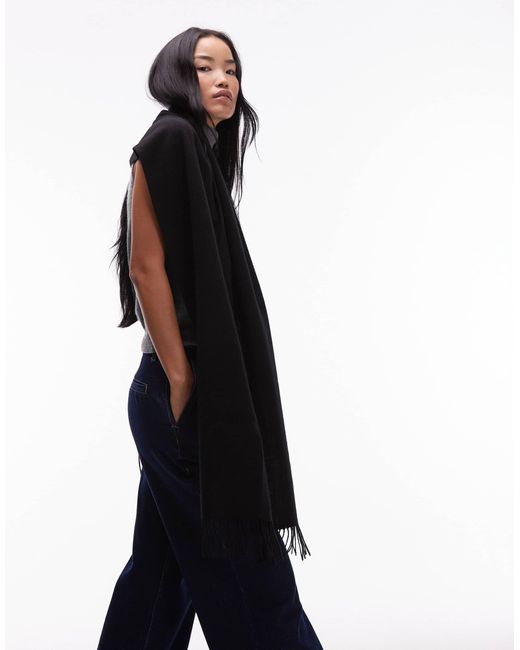 & Other Stories Black Premium Fringed Edge Pure Wool Scarf