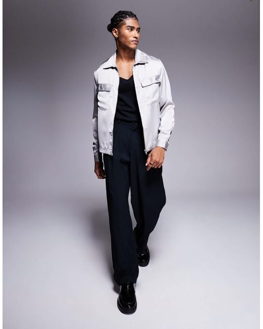 ASOS White Boxy Overshirt With Patch Pockets And Zip for men