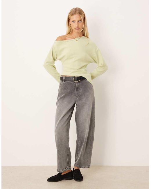 ASOS Natural Supersoft Off Shoulder Corset Waist Long Sleeve Top