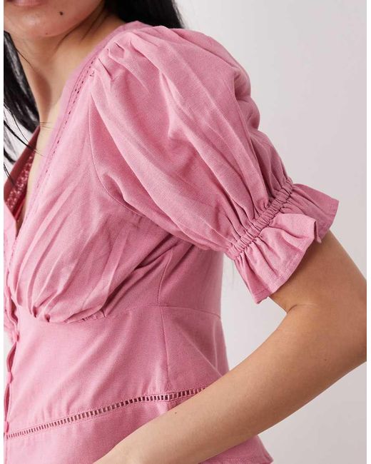 Wednesday's Girl Pink Wednesdays Girl Co-ord Broderie Detail Blouse