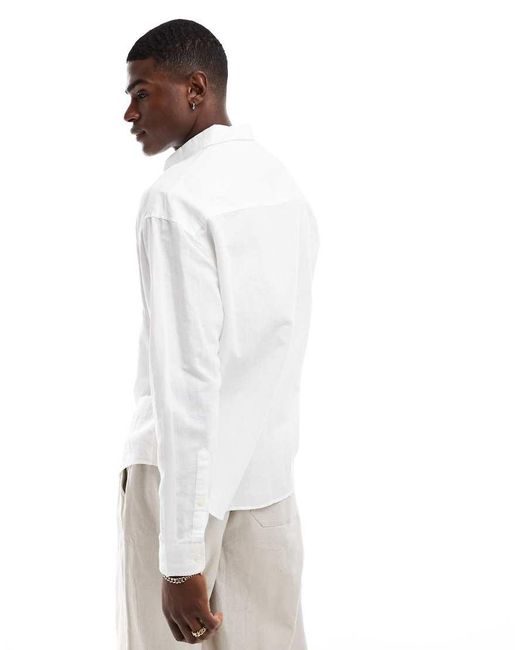 ASOS White 90S Oversized Linen Blend Shirt for men