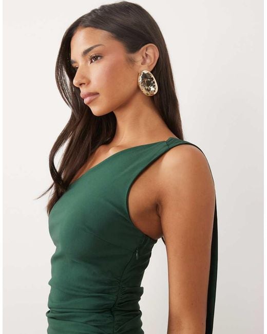 TFNC London Green Bengaline One Shoulder Draped Maxi Dress