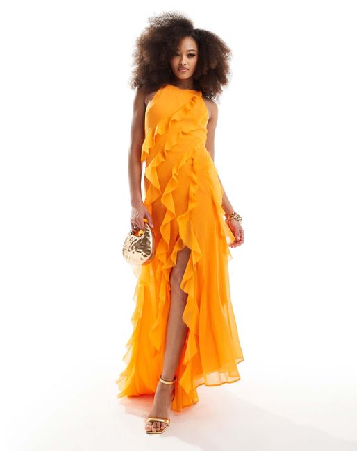 strapless open back dress One Shoulder Asymmetric Evening Gown by Nadia's