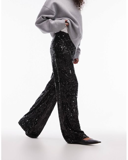 Pantalon ample à sequins TOPSHOP en coloris White