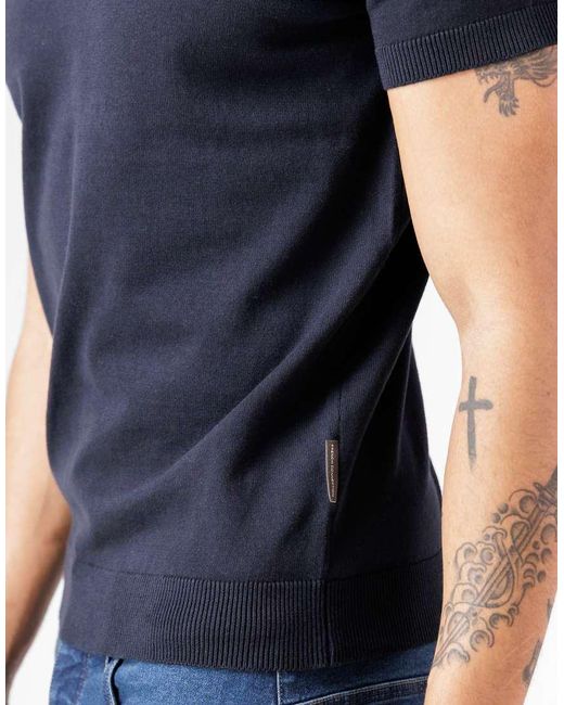 French Connection Blue Cotton Short Sleeve Open Collar Polo Shirt for men