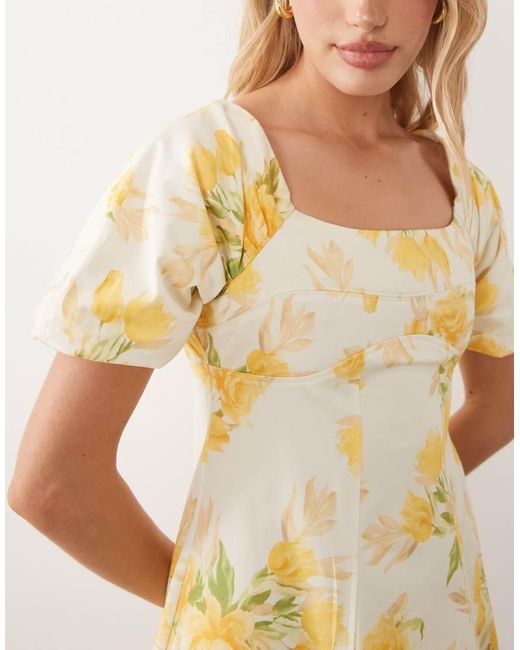 ASOS Natural Square Neck Structured Cotton Blend Mini Dress With Back Strap
