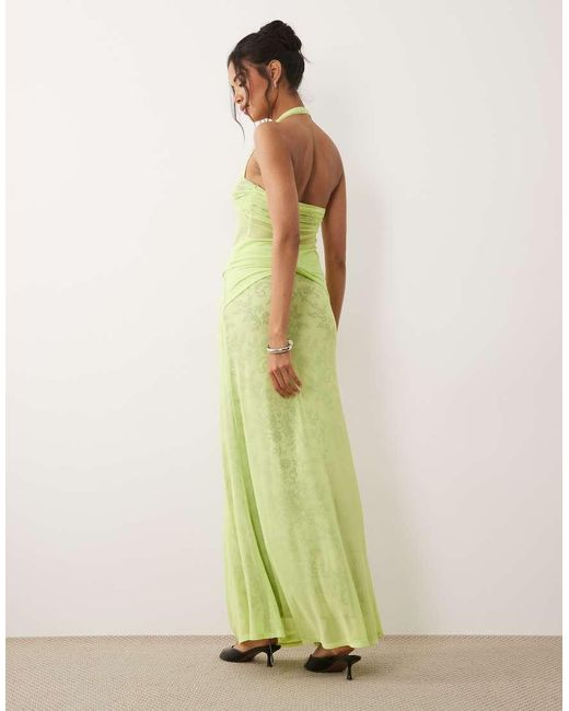 AFRM Green Amirah Mesh Lace Overlay High Rise Knot Detail Maxi Skirt