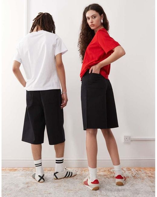 Weekday Red Astro Unisex Linen Look Longline Shorts