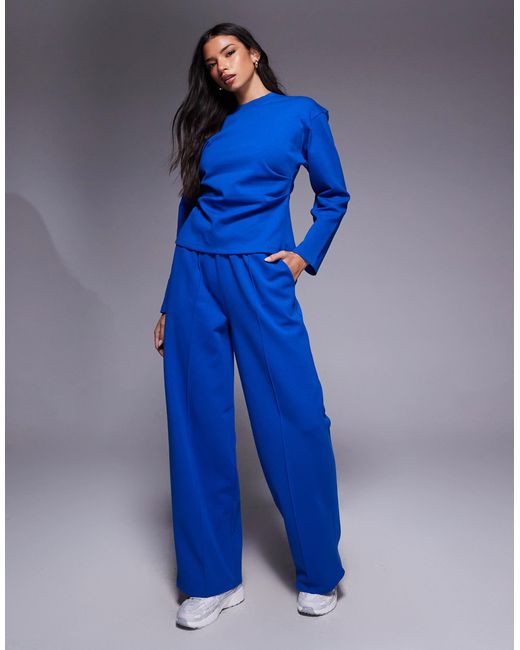 ASOS Blue Co-ord Interlock Long Sleeve Corset T-shirt