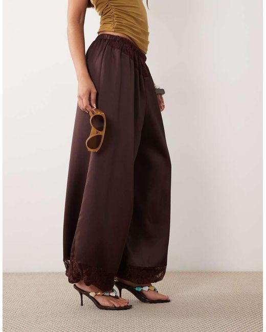 ASOS Brown Satin Lace Panel Balloon Pants