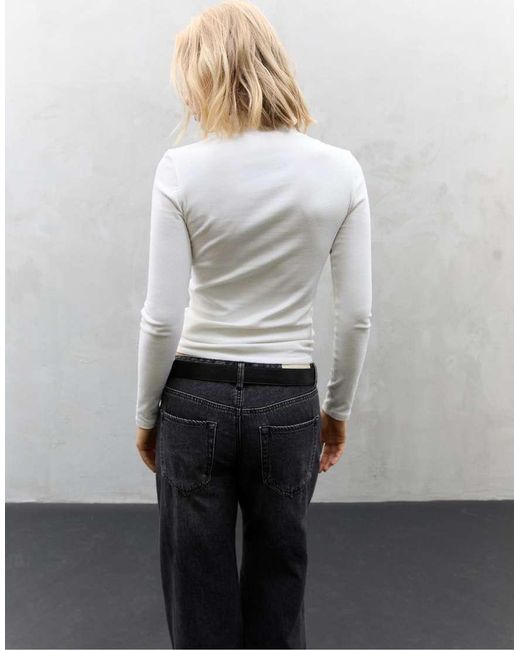 Stradivarius White Basic High Neck T-Shirt