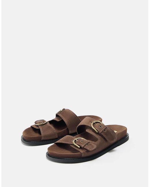 Pull&Bear Brown Double Buckle Sandals