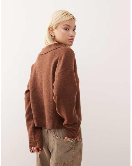 Monki Brown Knitted Polo Jumper