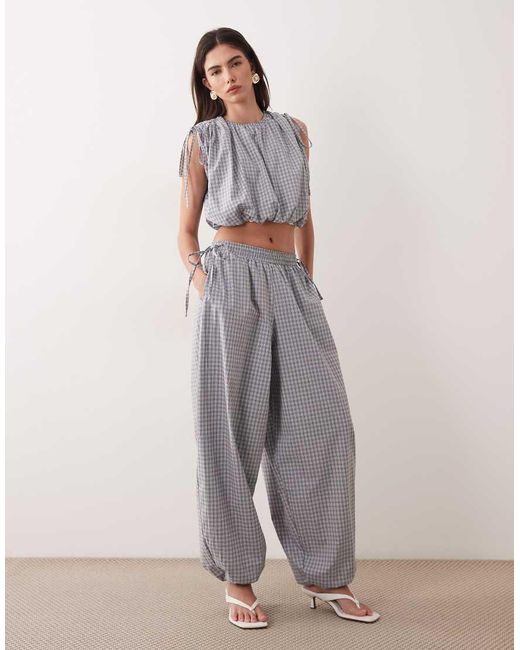 Ghospell Gray Cotton Bubble Drawstring Detail Top