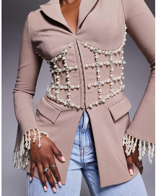 Lavish Alice Blazer Met Parelversiering in het Multicolor
