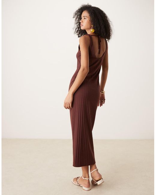 ASOS Natural Wide Rib Sleeveless Boat Neck Midi Dress