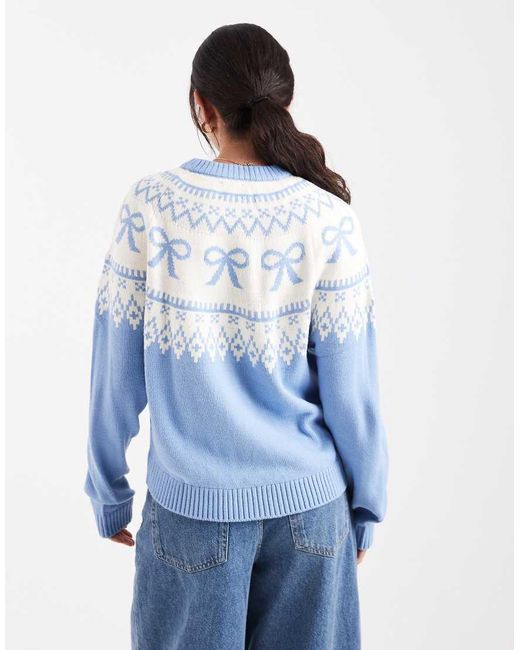 ASOS Blue Bow Pattern Yoke Fairisle Jumper