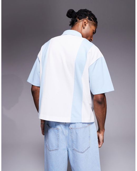Polo texturé coupe carrée oversize à épaules tombantes - et bleu ASOS pour homme en coloris White