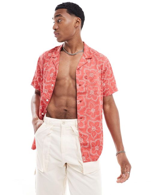 Levi's Red Sunset Camp Short Sleeve Floral Print Shirt for men