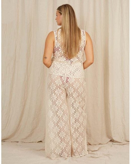 Going Somewhere Natural Floral Crochet Trousers