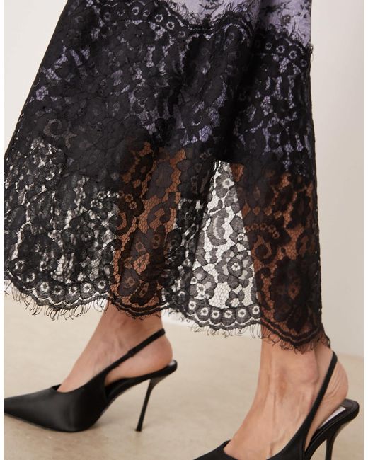 ASOS Natural Lace Detail V Neck Crinkle Satin Maxi Dress
