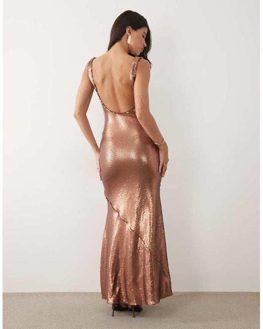 ASOS Brown Sequined Scoop Back Maxi Dress