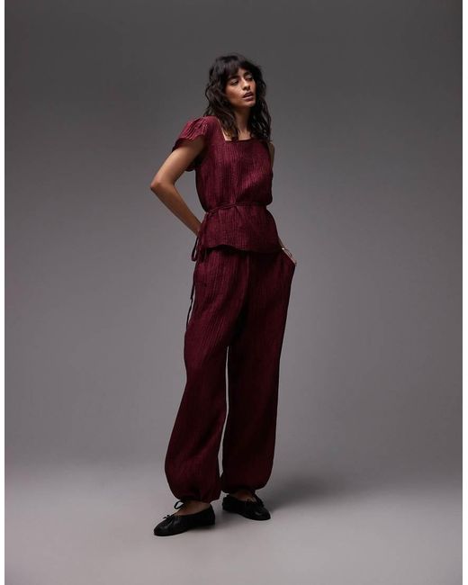 ASOS Brown Crinkle Asymmetric Tie Waist Top Co-ord