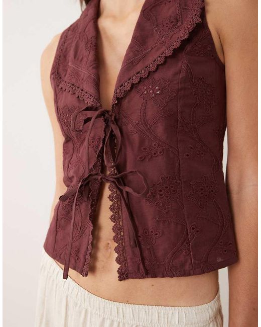Miss Selfridge Embroidered Tie Front Vest