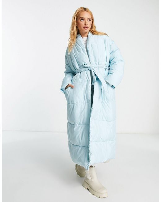 Padded Maxi Coat With Blue | Lyst