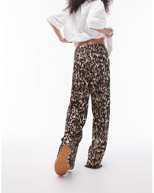 TOPSHOP White Abstract Leopard Crinkle Plisse Wide Leg Trouser