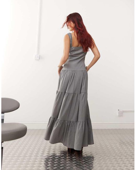 Lioness Gray Milkmaid Tiered Button Front Maxi Dress