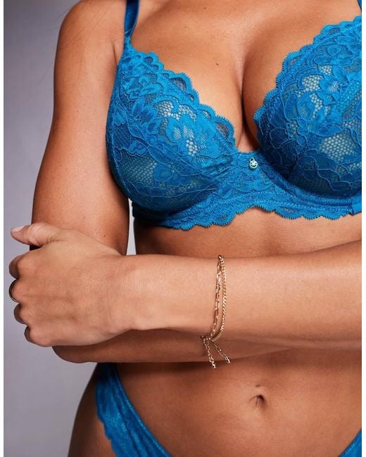Ann Summers Blue Fuller Bust Sexy Lace Contrast Non-padded Plunge Bra