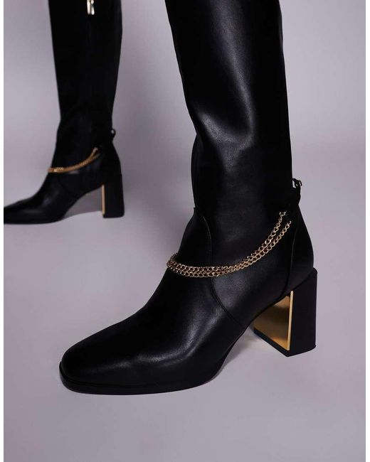 Forever New Black Slouchy Knee High Boot With Chain