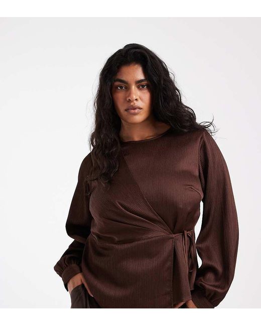 Vero Moda Brown Satin Wrap Front Blouse With Tie