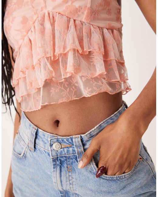 ASOS Blue Devore Mesh Ruffle Cami Top