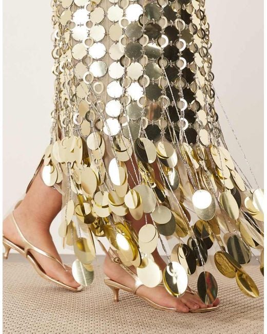 ARRANGE Natural Curve Futurist Sequin Embellished Fringe Hem Midi Skirt
