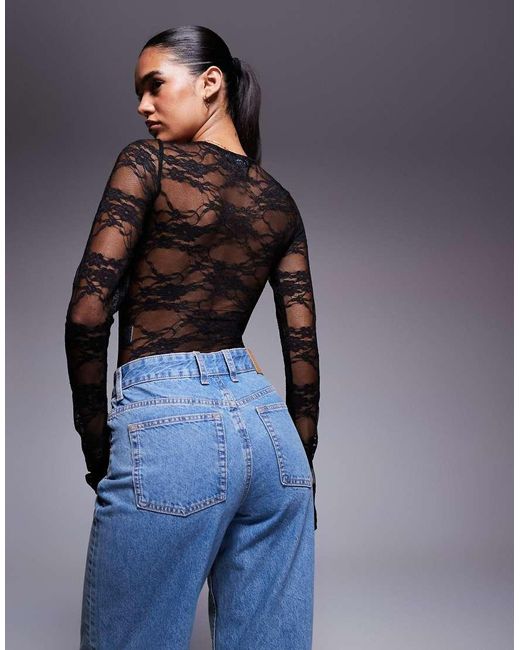Princess Polly Blue Feelix Long Sleeve Sheer Lace Body