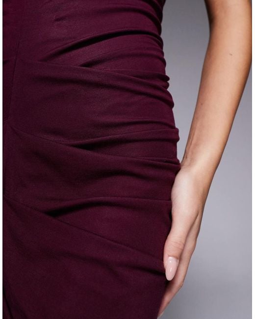 I.AM.GIA Purple Sashi Deep Plunge Neck Low Back Ruched Detail Maxi Dress