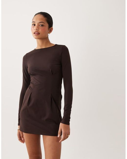 ASOS Brown Long Sleeve Seam Detail Mini Dress