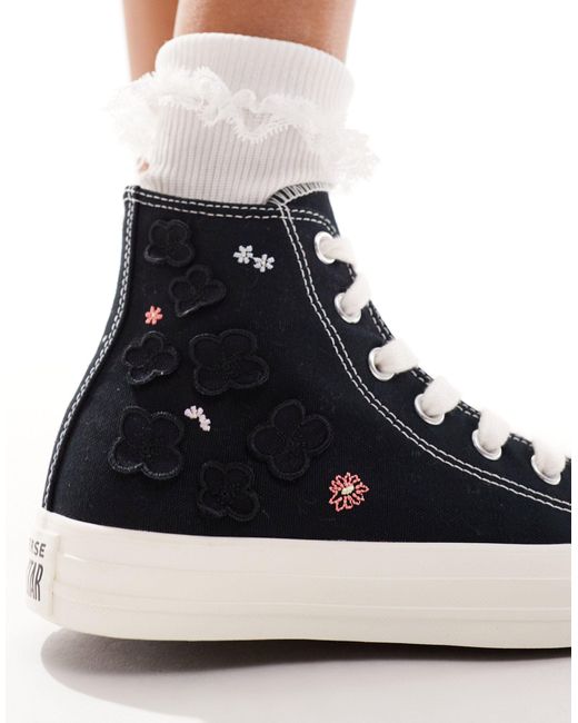 Chuck taylor all star hi - sneakers alte stringate nere con lacci grossi e fiori di Converse in White