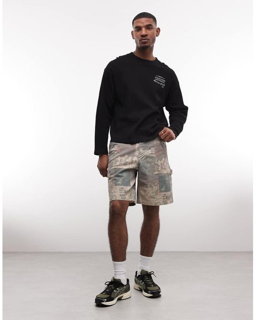 Element Black Graffiti Printed Carpenter Skater Denim Shorts for men