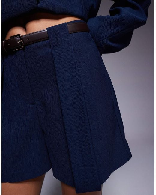 ASOS Blue Tailored Textured Shorts With Belt Co-Ord
