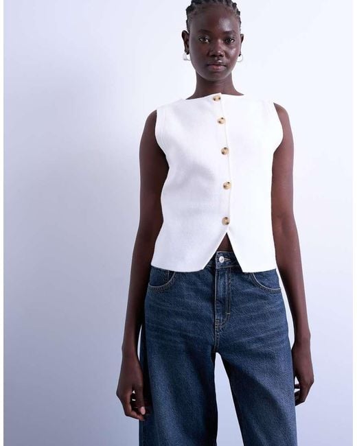 Chaleco Blanco De Punto Compacto De TOPSHOP de color Blue