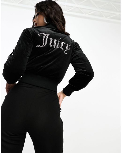Juicy Couture Black Velour Padded Bomber Jacket