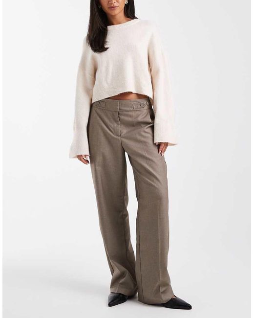 Pantaloni A Fondo Ampio Sartoriali Mélange Con Pieghe Sul Davanti E Vita Regolabile Con Bottoni di Vero Moda in Natural