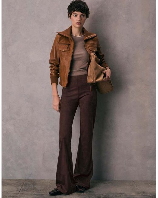 Stradivarius Brown Faux Suede Flared Trousers