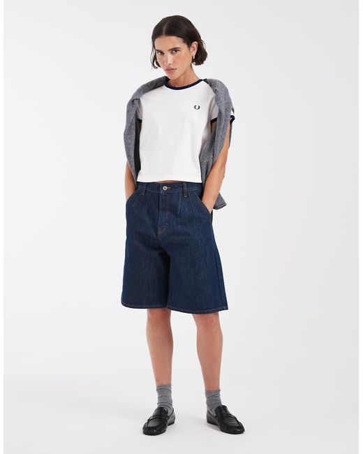Fred Perry White Contrast Velour Trim T-shirt