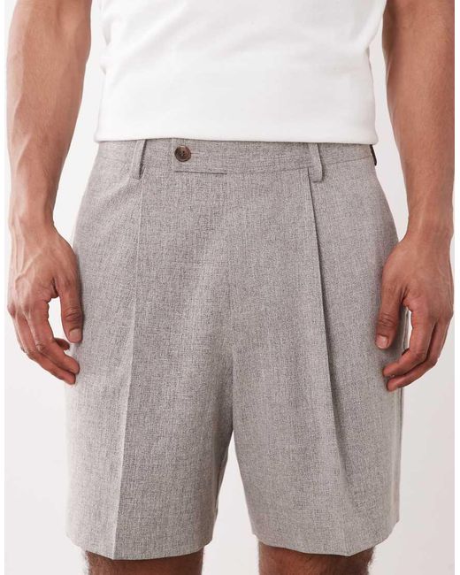 ASOS Brown Tailored Pleated Wide Shorts for men