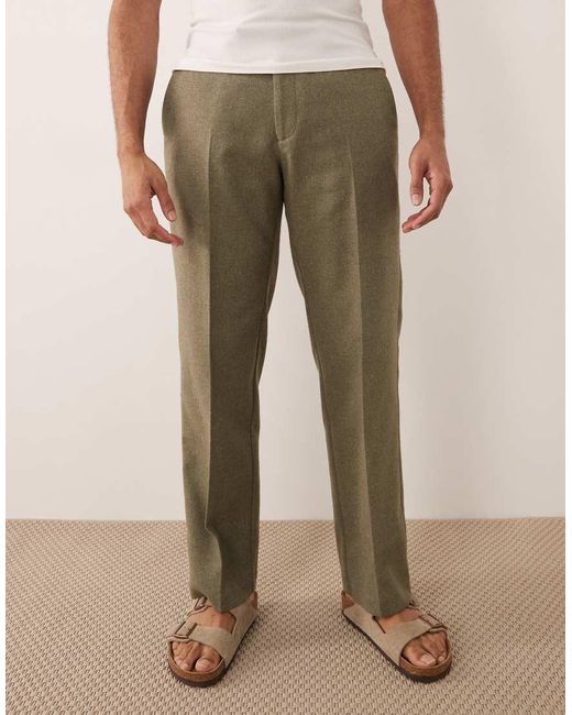 ASOS Natural Tailored Straight Leg Pants With Wool Blend for men