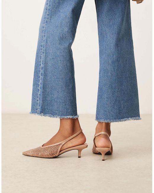 Sydney - chaussures à petit talon et bride arrière avec ornements - beige ASOS en coloris Blue